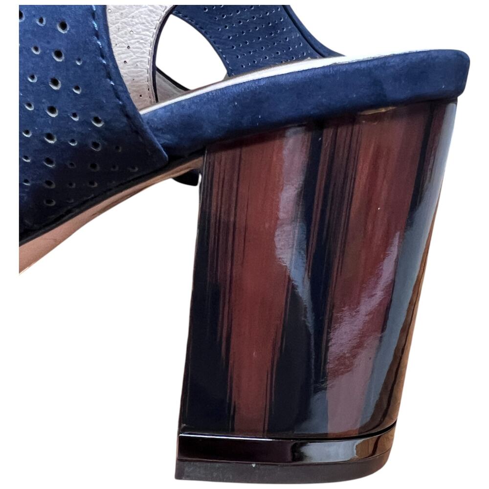 LOUISE ET CIE Lo-Vanita Women's 38.5/US 8.5 Navy Suede Sandal Tortoise Heel - Picture 9 of 16